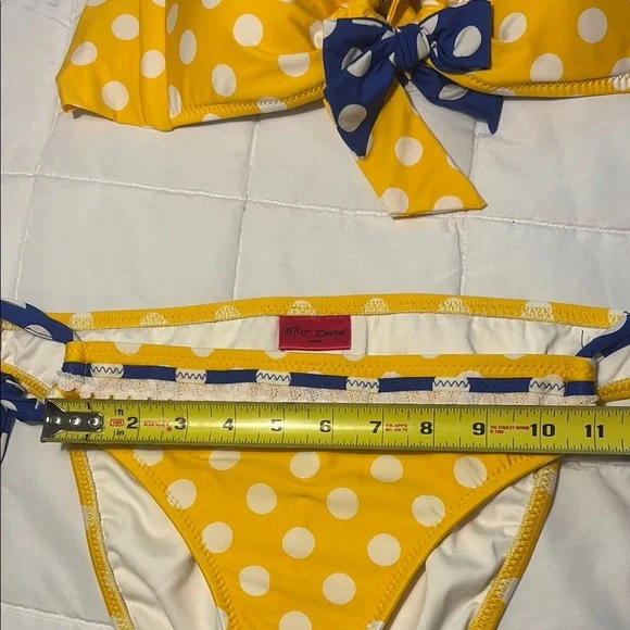 Betsy Johnson RARE Yellow Polka Dot Bikini with Blue Bow - Picture 12 of 16